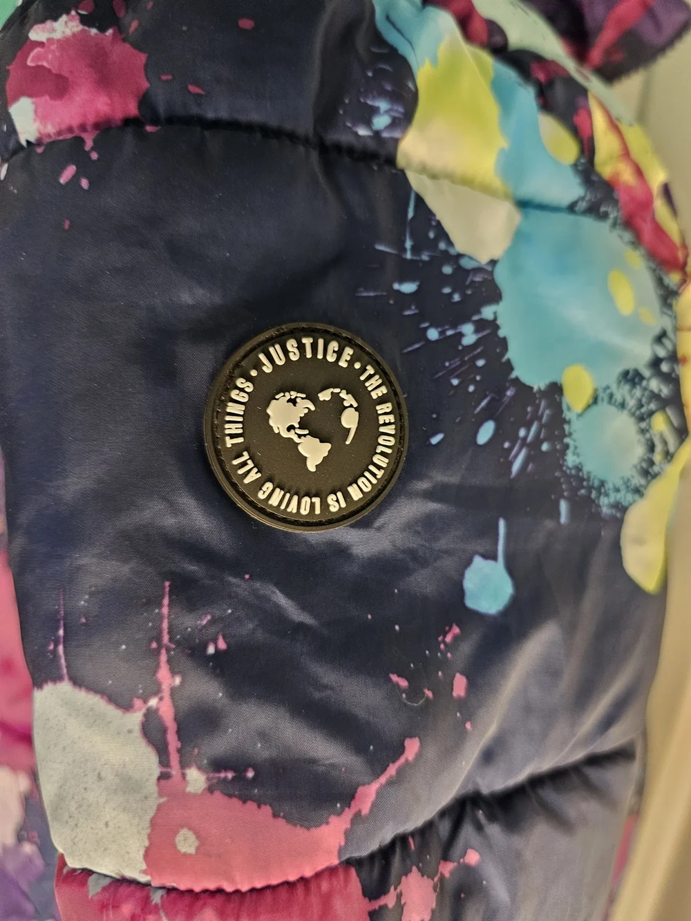 Justice Colorful Abstract Print Puffer Jacket - Multicolor Size M